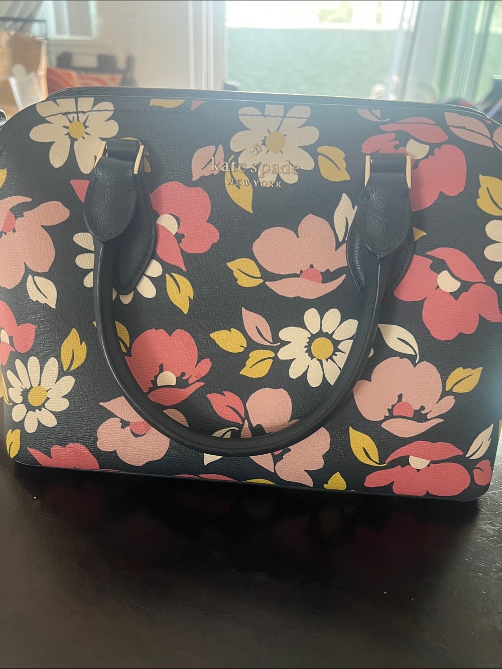 kate spade Black Floral Tote with Pink and Yellow Blooms - Picture 2 of 3